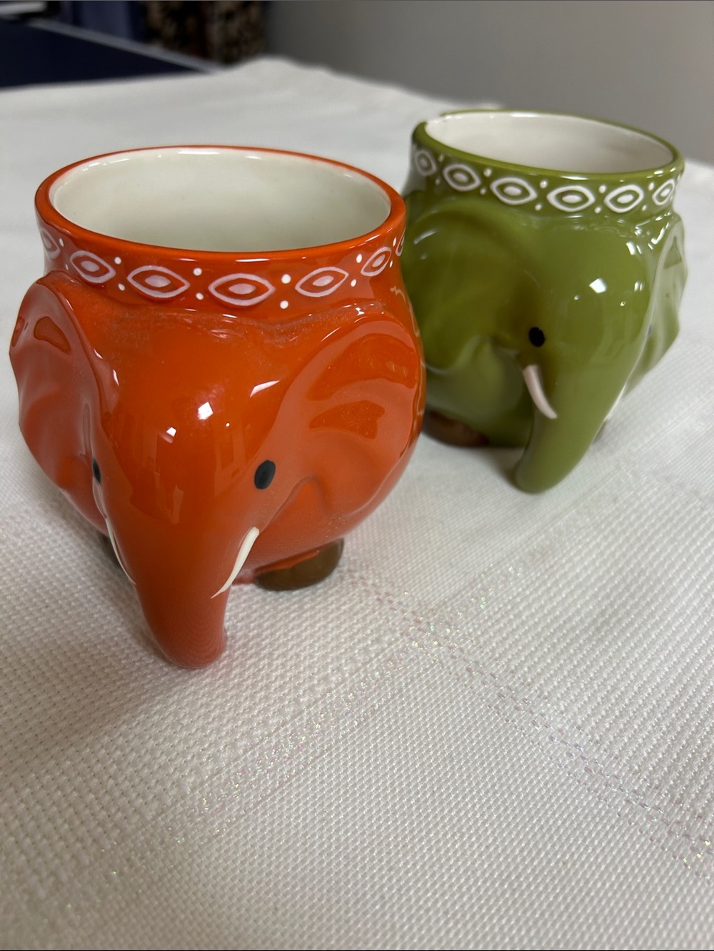 Ceramic Elephant planters or mugs — Orange & Olive Green Set image 2